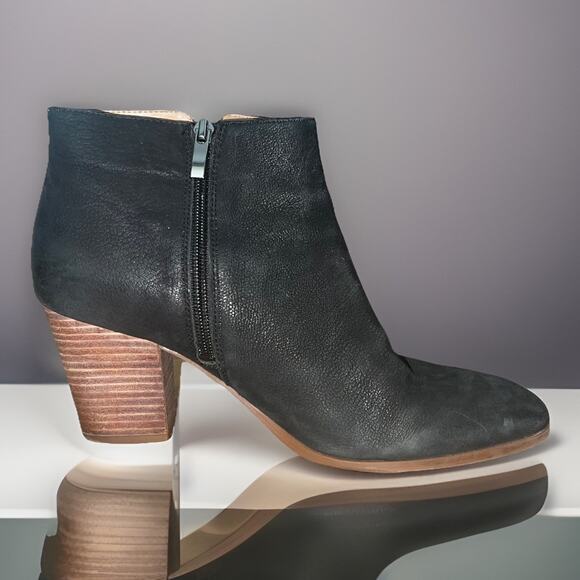 Women's Franco Sarto Aeron Ankle Boots Booties Size 9.5 Black Leather Side Zip - Picture 1 of 10
